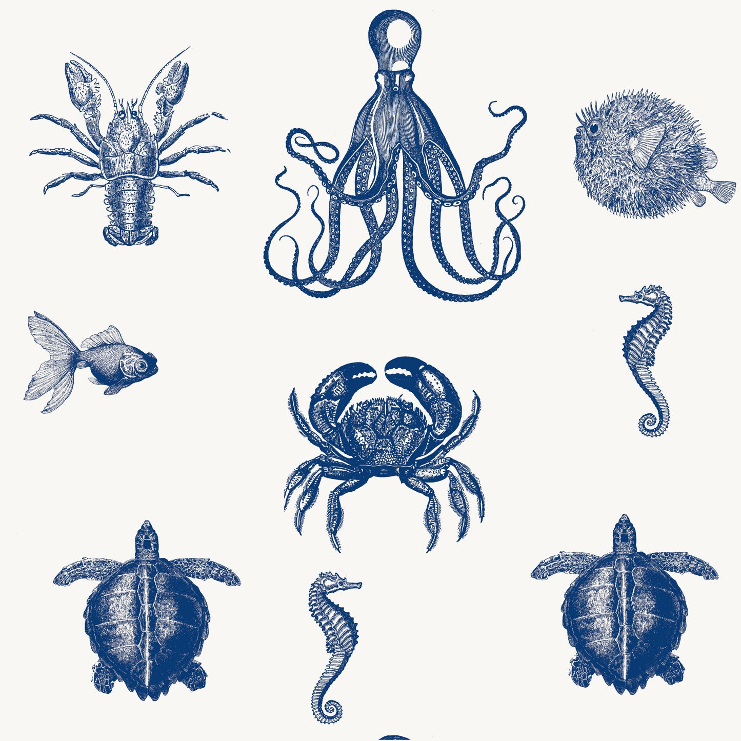 SEA LIFE WALLPAPER LARGE SCALE INDIGO SAMPLE
