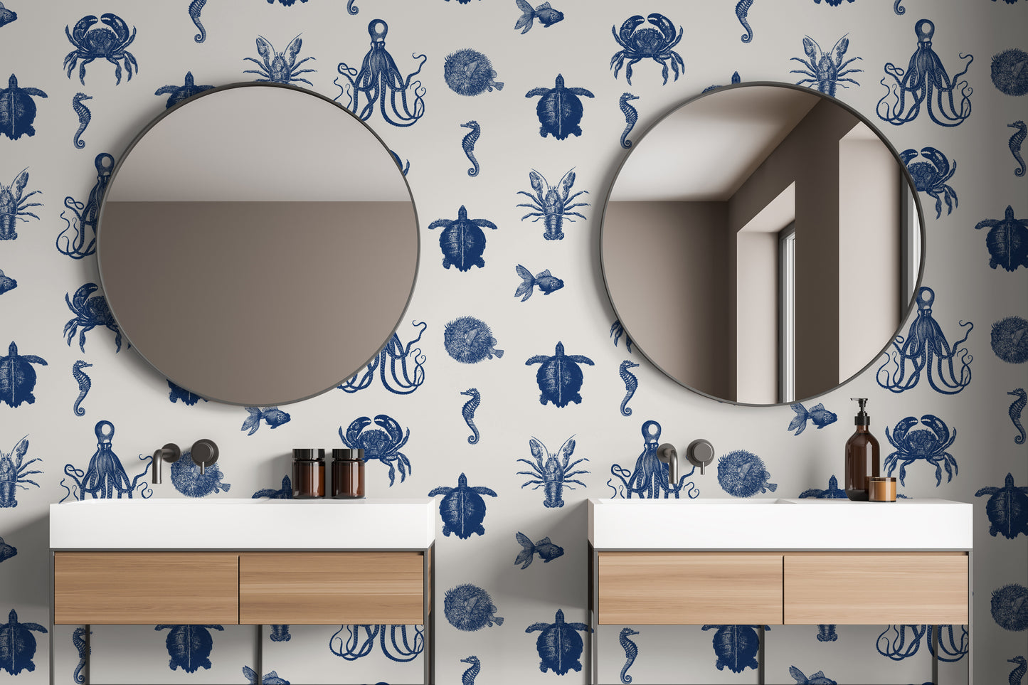 SEA LIFE WALLPAPER LARGE SCALE INDIGO
