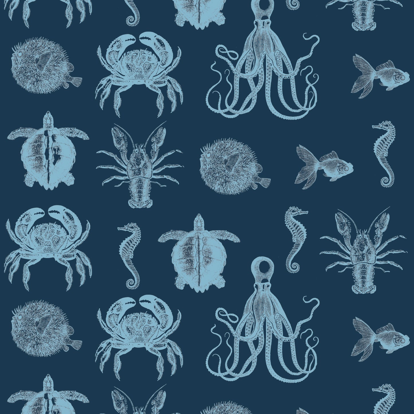 SEA LIFE WALLPAPER SMALL SCALE INDIGO