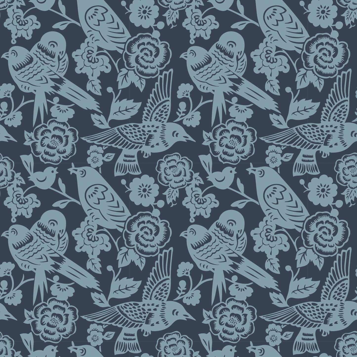 AVIARY WALLPAPER SMALL INDIGO SAMPLE