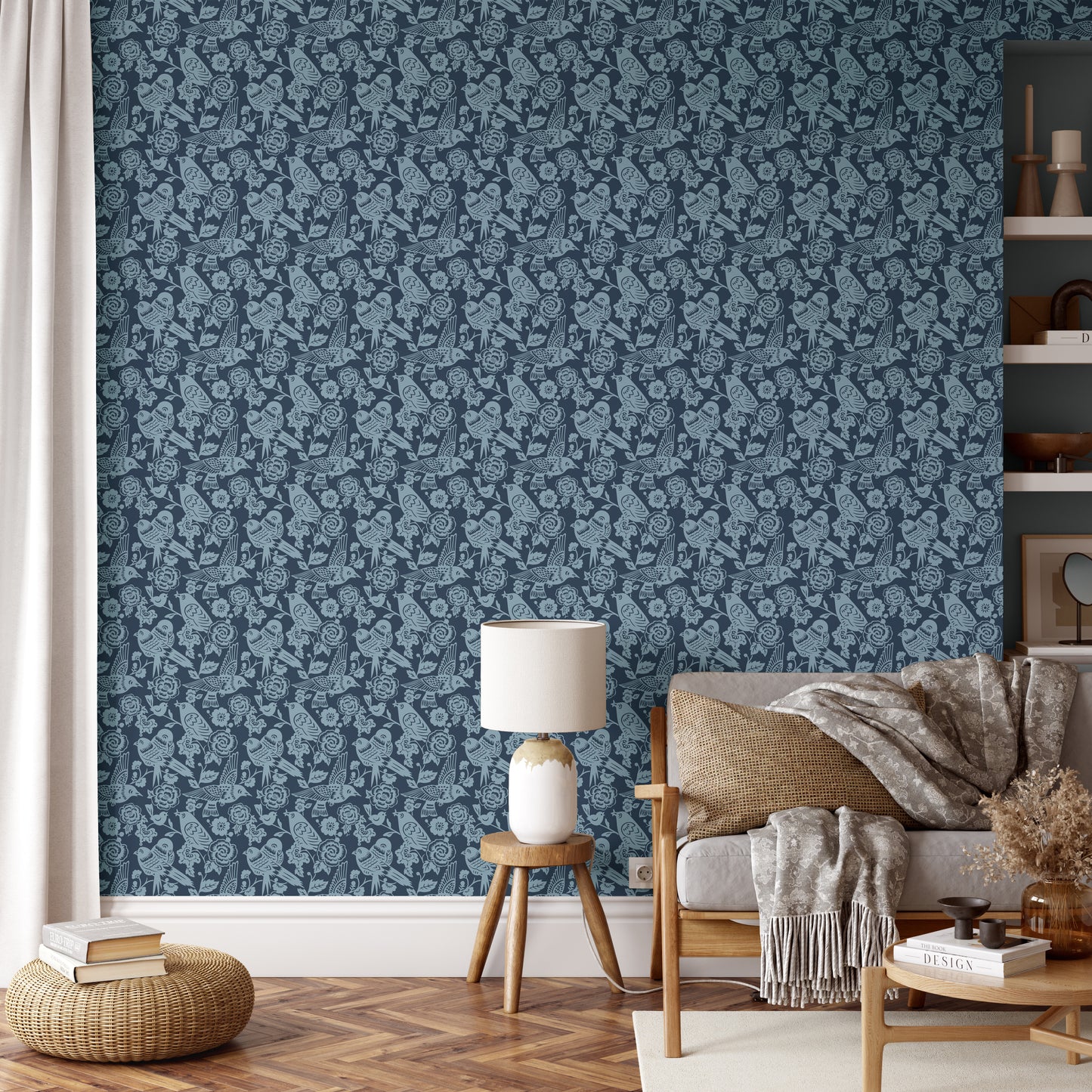 AVIARY WALLPAPER SMALL INDIGO