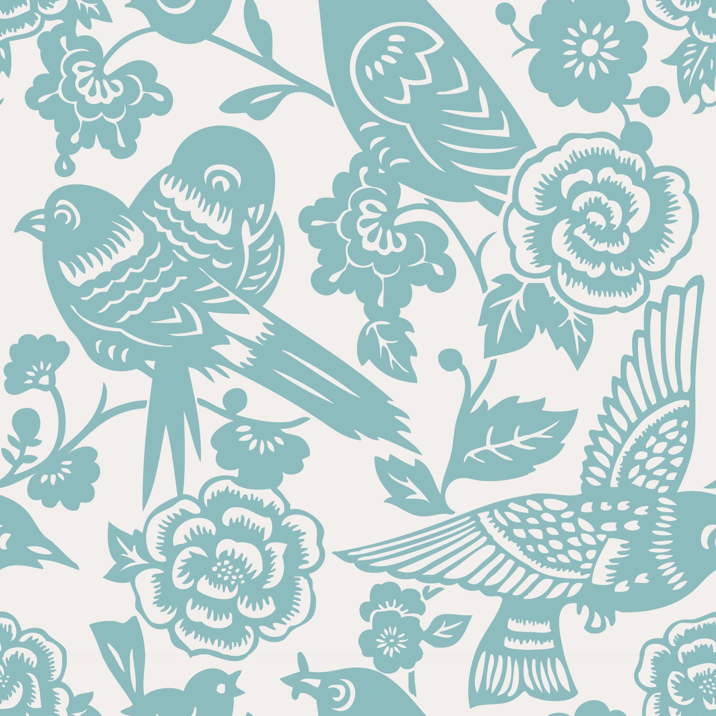 AVIARY WALLPAPER LARGE AQUA SAMPLE